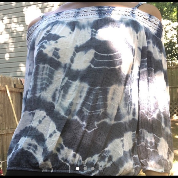 Blue Off The Shoulder Tie Dye Top - Picture 1 of 4
